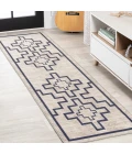 Ashkii Minimalist Medallion Machine-Washable Ivory/Dark Gray 2 ft. x 8 ft. Runner Rug