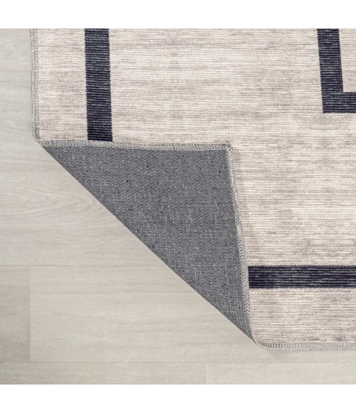 Ashkii Minimalist Medallion Machine-Washable Ivory/Dark Gray 3 ft. x 5 ft. Area Rug