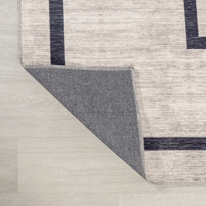 Ashkii Minimalist Medallion Machine-Washable Ivory/Dark Gray 5 ft. x 8 ft. Area Rug