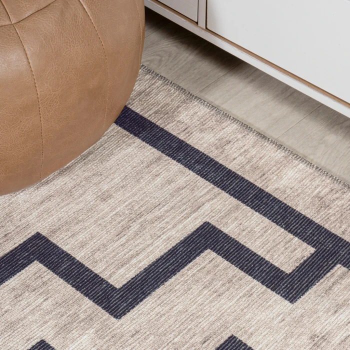 Ashkii Minimalist Medallion Machine-Washable Ivory/Dark Gray 5 ft. x 8 ft. Area Rug