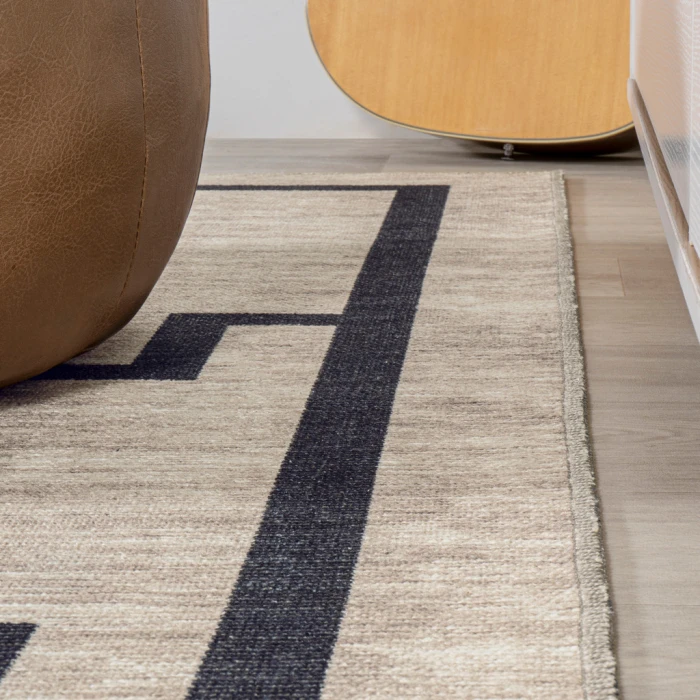 Ashkii Minimalist Medallion Machine-Washable Ivory/Dark Gray 5 ft. x 8 ft. Area Rug