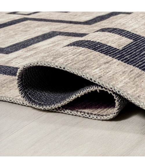 Ashkii Minimalist Medallion Machine-Washable Ivory/Dark Gray 2 ft. x 8 ft. Runner Rug