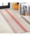 Raita Modern Distressed Stripe Machine-Washable Ivory/Peach 2 ft. x 8 ft. Runner Rug