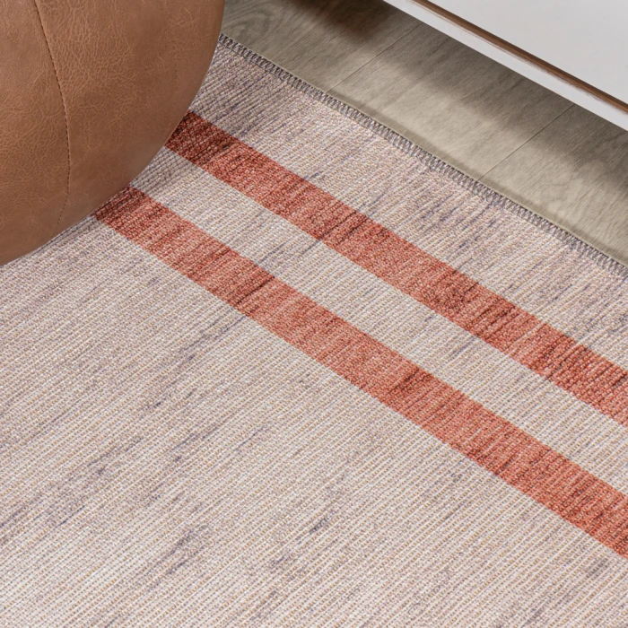 Raita Modern Distressed Stripe Machine-Washable Ivory/Peach 5 ft. x 8 ft. Area Rug