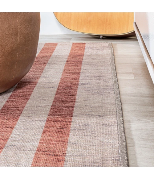 Raita Modern Distressed Stripe Machine-Washable Ivory/Peach 5 ft. x 8 ft. Area Rug