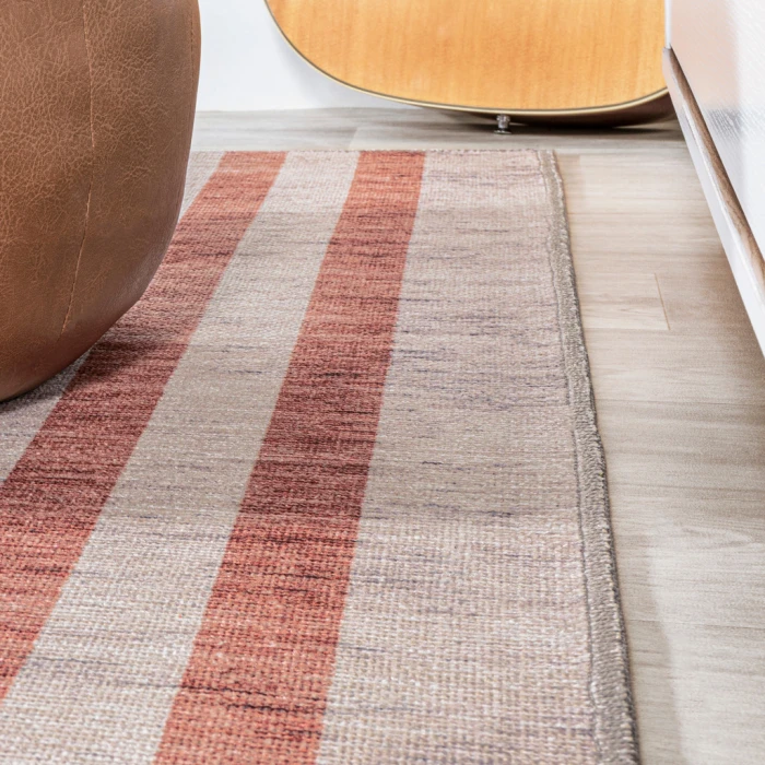 Raita Modern Distressed Stripe Machine-Washable Ivory/Peach 5 ft. x 8 ft. Area Rug