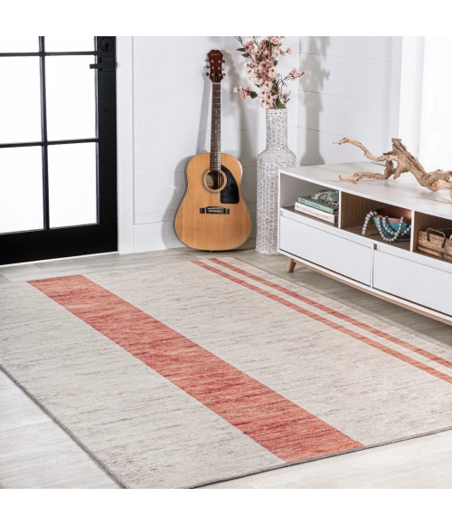 Raita Modern Distressed Stripe Machine-Washable Ivory/Peach 5 ft. x 8 ft. Area Rug