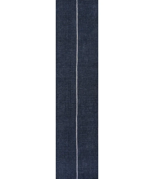Linja Solid Centre Stripe Machine-Washable Navy/Gray 2 ft. x 8 ft. Runner Rug