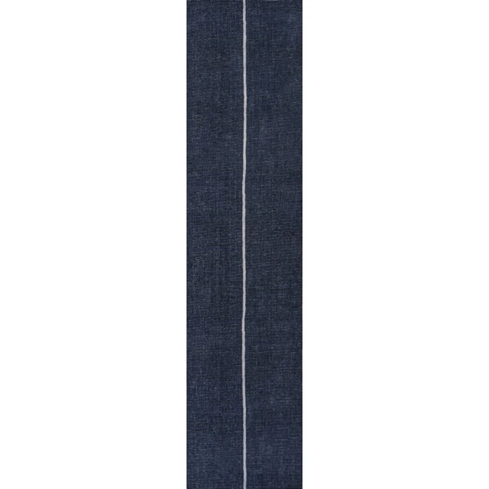 Linja Solid Centre Stripe Machine-Washable Navy/Gray 2 ft. x 8 ft. Runner Rug