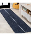 Linja Solid Centre Stripe Machine-Washable Navy/Gray 2 ft. x 8 ft. Runner Rug