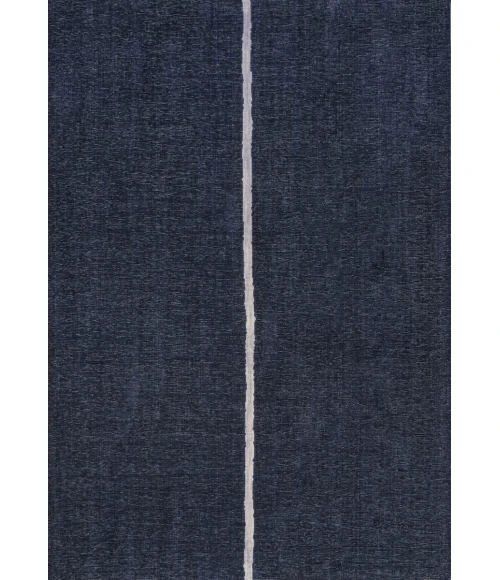 Linja Solid Centre Stripe Machine-Washable Navy/Gray 8 ft. x 10 ft. Area Rug