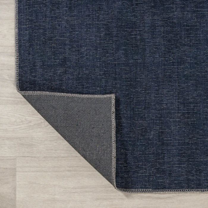 Linja Solid Centre Stripe Machine-Washable Navy/Gray 3 ft. x 5 ft. Area Rug