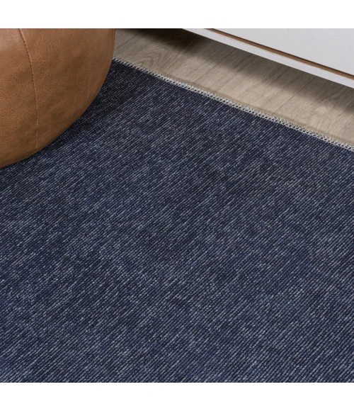 Linja Solid Centre Stripe Machine-Washable Navy/Gray 8 ft. x 10 ft. Area Rug