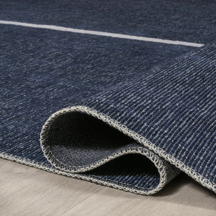 Linja Solid Centre Stripe Machine-Washable Navy/Gray 2 ft. x 8 ft. Runner Rug