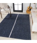 Linja Solid Centre Stripe Machine-Washable Navy/Gray 8 ft. x 10 ft. Area Rug