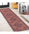 Korsa Geometric Medallion Machine-Washable Red/Dark Gray 2 ft. x 8 ft. Runner Rug