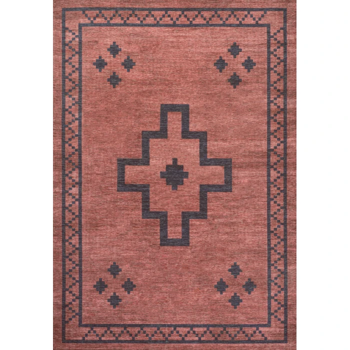 Korsa Geometric Medallion Machine-Washable Red/Dark Gray 4 ft. x 6 ft. Area Rug