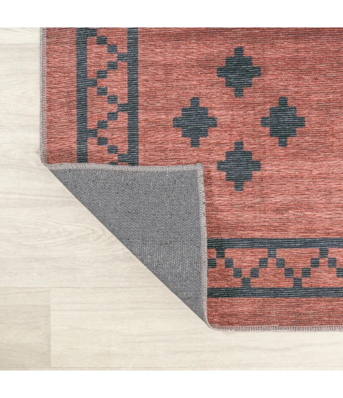 Korsa Geometric Medallion Machine-Washable Red/Dark Gray 3 ft. x 5 ft. Area Rug