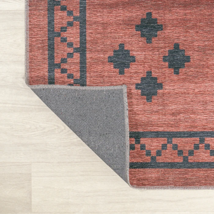 Korsa Geometric Medallion Machine-Washable Red/Dark Gray 4 ft. x 6 ft. Area Rug