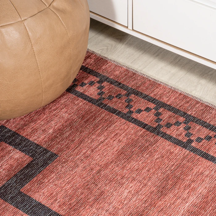 Korsa Geometric Medallion Machine-Washable Red/Dark Gray 4 ft. x 6 ft. Area Rug