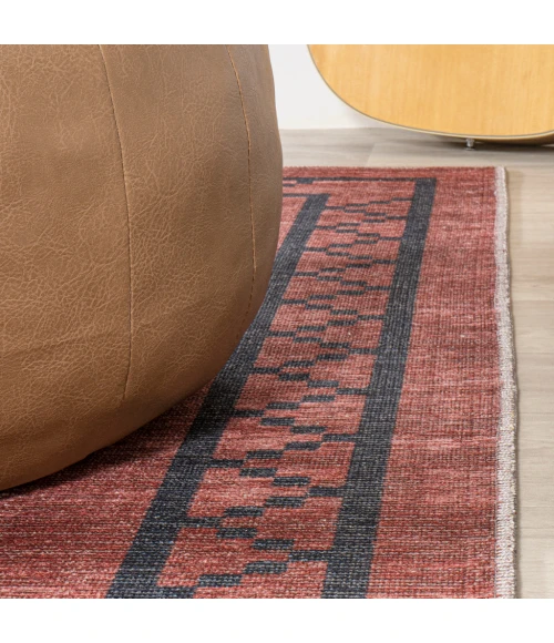 Korsa Geometric Medallion Machine-Washable Red/Dark Gray 3 ft. x 5 ft. Area Rug