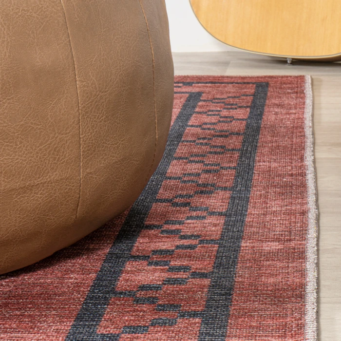 Korsa Geometric Medallion Machine-Washable Red/Dark Gray 4 ft. x 6 ft. Area Rug