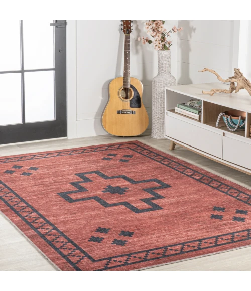 Korsa Geometric Medallion Machine-Washable Red/Dark Gray 3 ft. x 5 ft. Area Rug