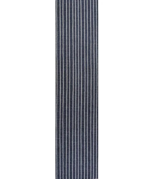Rand Distressed Ticking Stripe Machine-Washable Navy/Gray 2 ft. x 8 ft. Runner Rug