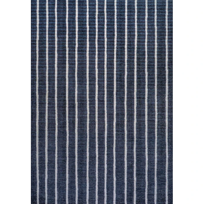 Rand Distressed Ticking Stripe Machine-Washable Navy/Gray 8 ft. x 10 ft. Area Rug