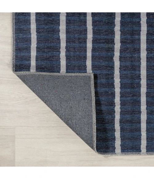 Rand Distressed Ticking Stripe Machine-Washable Navy/Gray 4 ft. x 6 ft. Area Rug