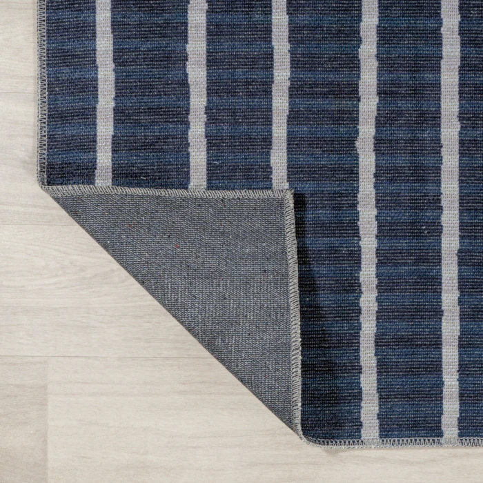 Rand Distressed Ticking Stripe Machine-Washable Navy/Gray 8 ft. x 10 ft. Area Rug