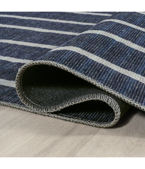 Rand Distressed Ticking Stripe Machine-Washable Navy/Gray 2 ft. x 8 ft. Runner Rug