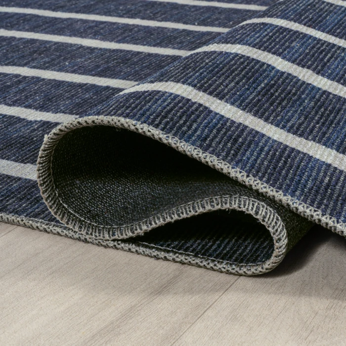 Rand Distressed Ticking Stripe Machine-Washable Navy/Gray 2 ft. x 8 ft. Runner Rug