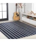 Rand Distressed Ticking Stripe Machine-Washable Navy/Gray 4 ft. x 6 ft. Area Rug