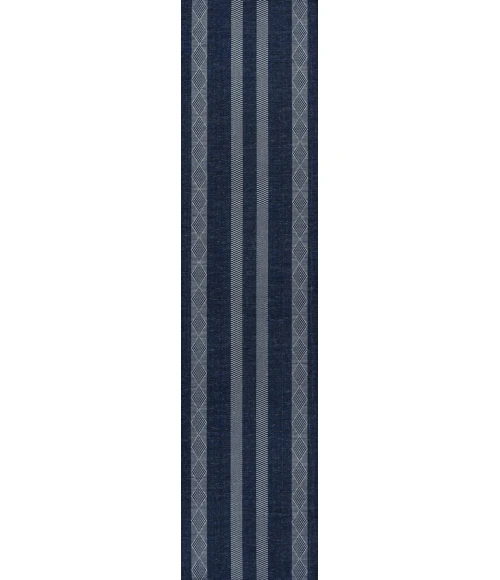 Nautisk Trellis Stripe Machine-Washable Navy/Gray 2 ft. x 8 ft. Runner Rug