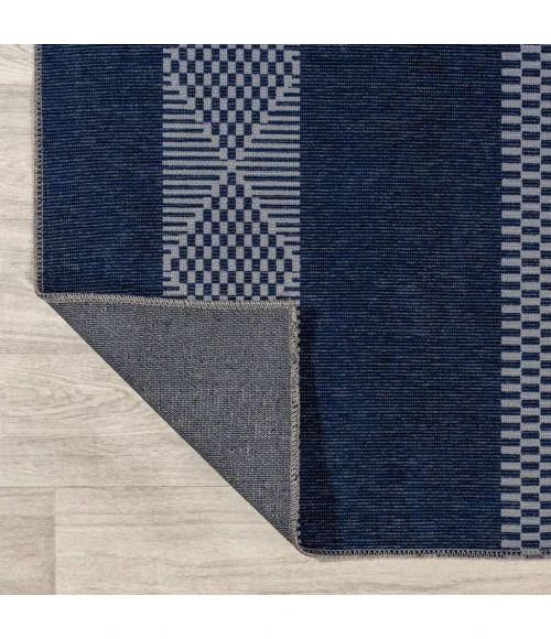 Nautisk Trellis Stripe Machine-Washable Navy/Gray 2 ft. x 8 ft. Runner Rug