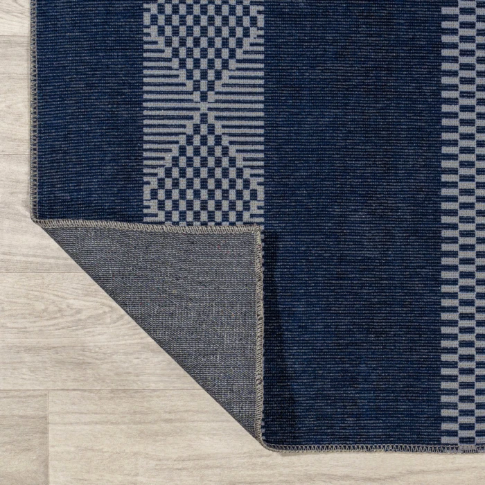 Nautisk Trellis Stripe Machine-Washable Navy/Gray 3 ft. x 5 ft. Area Rug
