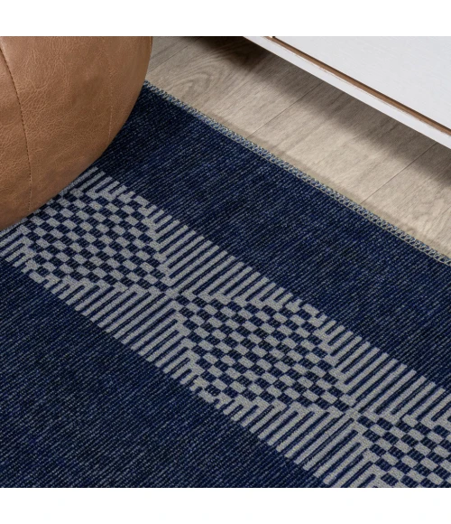 Nautisk Trellis Stripe Machine-Washable Navy/Gray 2 ft. x 8 ft. Runner Rug