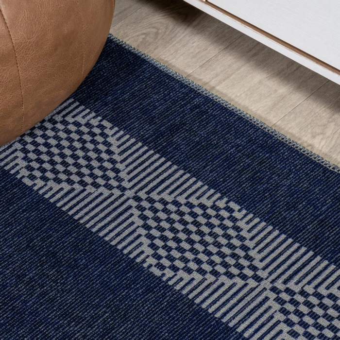 Nautisk Trellis Stripe Machine-Washable Navy/Gray 3 ft. x 5 ft. Area Rug