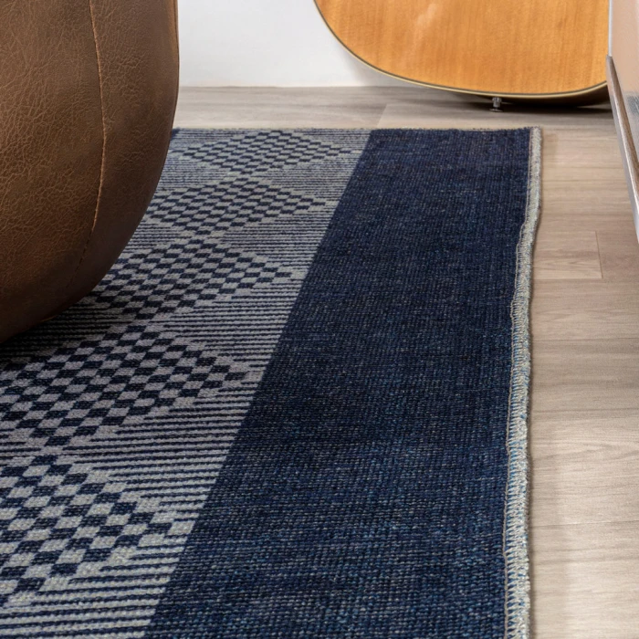 Nautisk Trellis Stripe Machine-Washable Navy/Gray 3 ft. x 5 ft. Area Rug