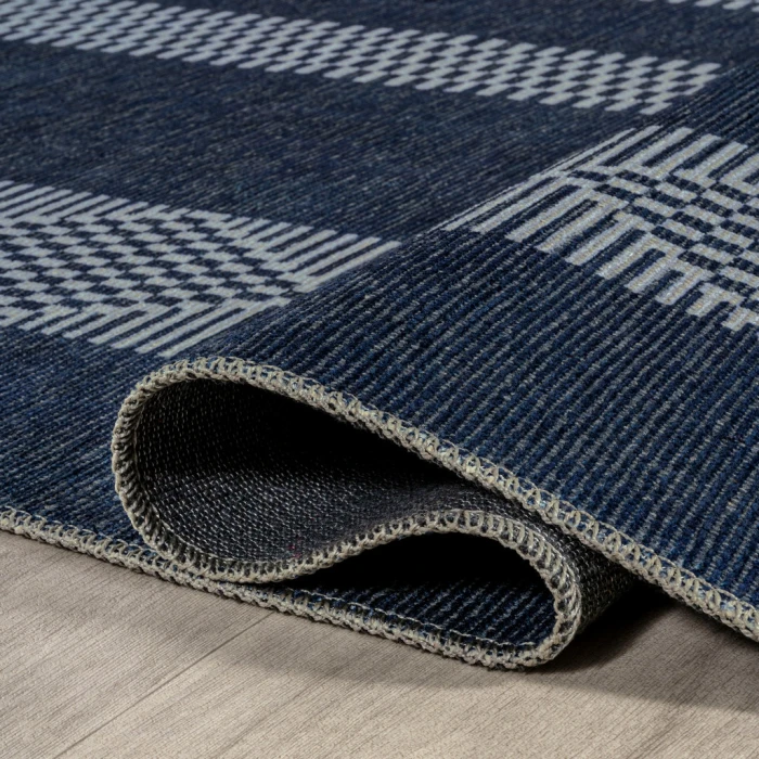 Nautisk Trellis Stripe Machine-Washable Navy/Gray 2 ft. x 8 ft. Runner Rug