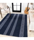 Nautisk Trellis Stripe Machine-Washable Navy/Gray 9 ft. x 12 ft. Area Rug
