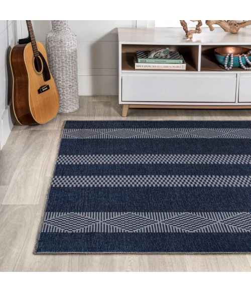 Nautisk Trellis Stripe Machine-Washable Navy/Gray 9 ft. x 12 ft. Area Rug