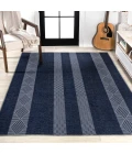 Nautisk Trellis Stripe Machine-Washable Navy/Gray 9 ft. x 12 ft. Area Rug