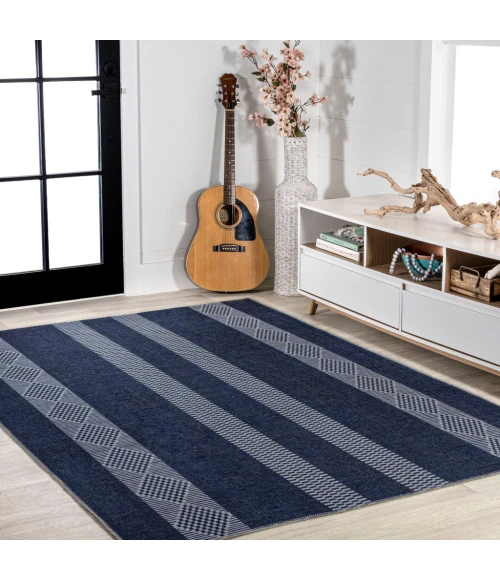 Nautisk Trellis Stripe Machine-Washable Navy/Gray 9 ft. x 12 ft. Area Rug