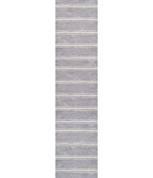 Bande Distressed Ticking Stripe Machine-Washable Lavender/Ivory 2 ft. x 8 ft. Runner Rug
