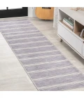 Bande Distressed Ticking Stripe Machine-Washable Lavender/Ivory 2 ft. x 8 ft. Runner Rug