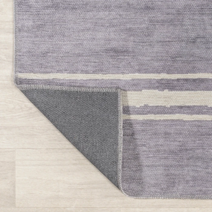 Bande Distressed Ticking Stripe Machine-Washable Lavender/Ivory 3 ft. x 5 ft. Area Rug