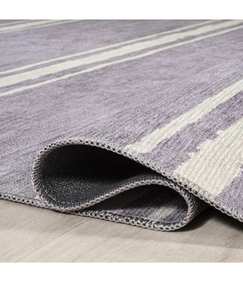 Bande Distressed Ticking Stripe Machine-Washable Lavender/Ivory 2 ft. x 8 ft. Runner Rug