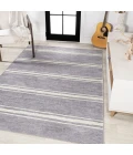 Bande Distressed Ticking Stripe Machine-Washable Lavender/Ivory 8 ft. x 10 ft. Area Rug